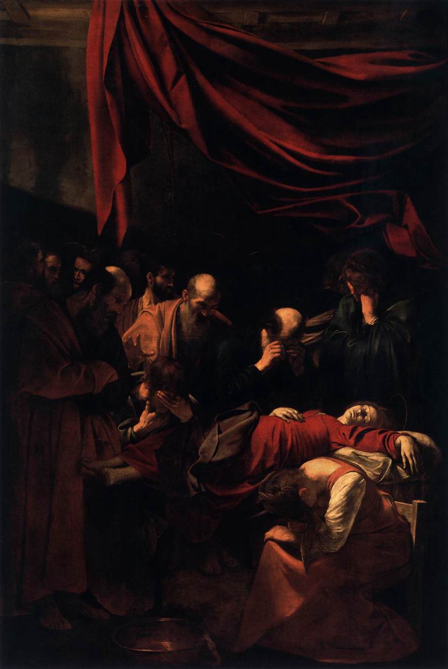 カラヴァッジョ　「聖母の死」　1606　　Oil on canvas, 369 x 245 cm　　パリ、ルーヴル美術館